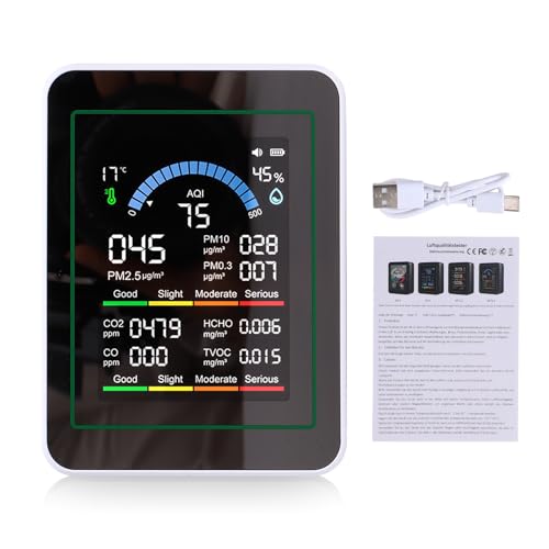 Dpofirs �}���`�K�X��C�i�����j�^�[ |�|�[�^�u�� HCHO TVOC CO2 PM2.5 ���o�� ���x���x�t�� �z�[���J�[�L�����v�p (MT13 �z���C�g)