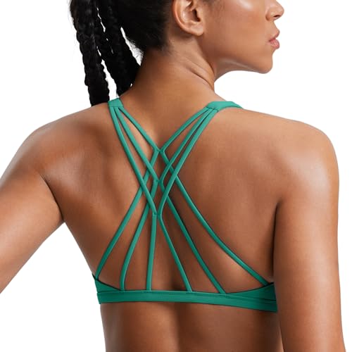 Image of CRZ YOGA Naked Feeling Criss-Cross Sports Bra | Light Support, Removable Pads, Yoga, Sleek, Strappy Back, Scoop Neck, for Women