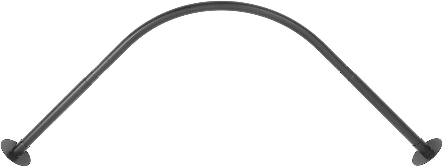 Uonlytech Adjustable Curved Tension Shower Curtain Rod, Retractable Black U-shaped Telescoping Bathroom Rod, No Drill Installation for Bathtub and Shower Stall