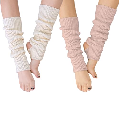 Image of YUANQIAN Women Winter Extra Soft Long Legwarmer Warmer Knitted Stirrup Leg Warmers for Yoga Ballet Dance