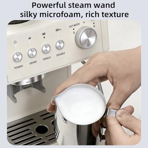 Image of (2026 Upgrade) 15 Bar Espresso Machine with Built-in Anti-Clog Coffee Grinder, Expresso Coffee Machines with Milk Steam Wand /Frother /Tamping Tools,Espresso Maker with Grinder for Lattes-Almond