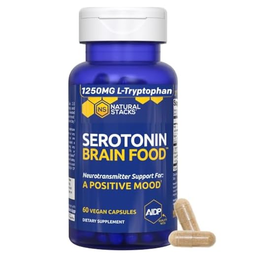 NATURAL STACKS Serotonin w/L Tryptophan & Rholiola - Mood Support & Serotonin Supplement - Promotes Positive Mood, Calmness, Increased Energy - Happy Mood & Brain Support Supplement (60ct)