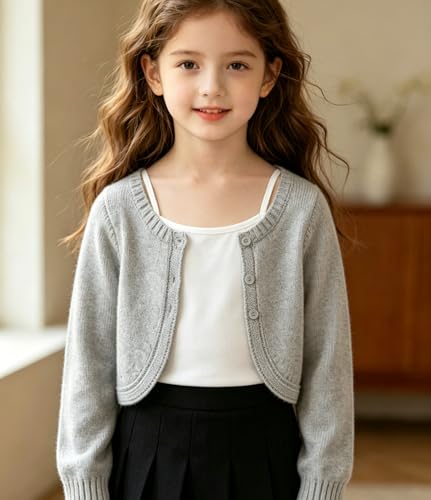 Image of 2Pcs Girls' Knit Toddler Cardigan Cotton Soft Button Closure Bolero Shrug Shawl Shirt Sweater