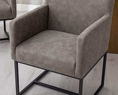 Vescasa Faux Leather Upholstered Dining Chairs With Arms Set Of 6, Mid Century Modern Padded Kitchen Chairs With Black Metal Frame For Restaurant, Dining Room, Grey #TOP3