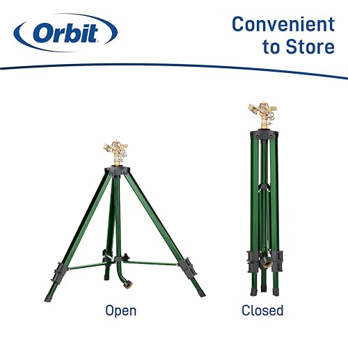 Orbit 1/2 Inch Brass Impact Sprinkler - Adjustable Metal Tripod - Long Range Lawn Watering System - 360 Degree Rotating Sprinkler - Heavy Duty Irrigation System - Adjustable 22-48 Inch Height - 58308 by Orbit - Image 3