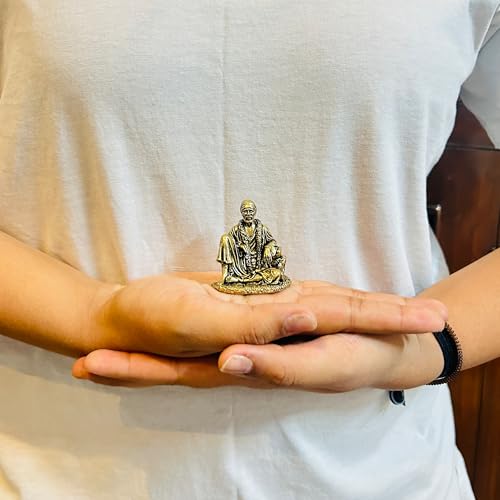 Image of INDICAST Brass 2 inch Sai Baba Statue | Symbol of Faith and Blessings | Sai Baba Murti Hindu God Idol Figurine Perfect for Decoration Puja & Gifting Purpose Sculpture (Weight- 50gm)