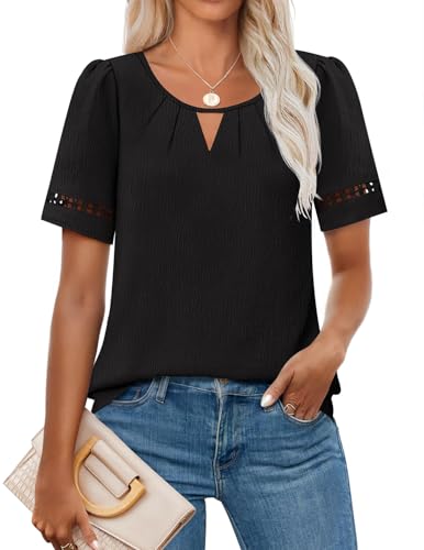 ZESICA Women's Summer Tops Dressy Casual Short Sleeve Blouses Trendy Elegant Shirts