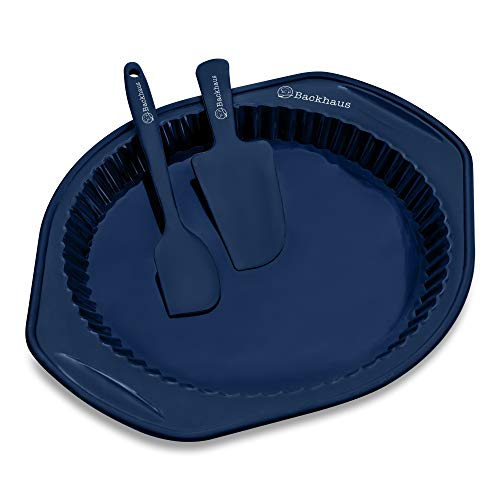 Backhaus Moule à Tarte avec Spatule Maryse & Pelle à Gâteau, Set à Pâtisserie Anti Adhérent, Moule à Gâteau en Silicone de Qualité Pro | Noir