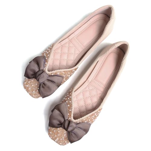 Image of SAILING LU Women's Rhinestone Square Toe Bowknots Ballet Flats Loafers