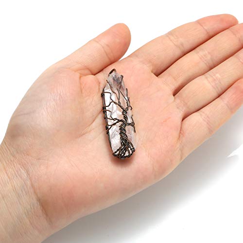 Jovivi Healing Crystal Stone Necklace Wire Wrapped Raw Clear Crystal Quartz Tree of Life Pendant Gemstone Chakra Necklace for Women