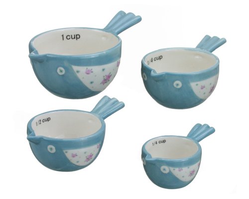 Set of Four Ceramic Bird Measuring Cups - Blue