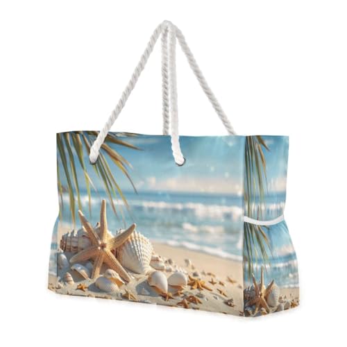 Sunny Beach Scene Beach Bag & Travel Tote Bag Large Sandproof Wet Pouch for Gym Travel, Lightweight Outdoor Bag