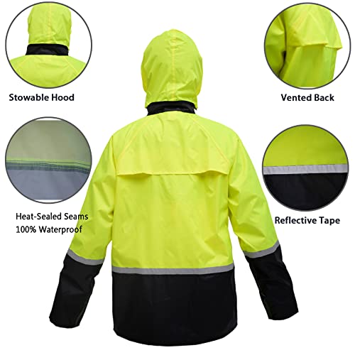 Rainrider Rain Suits For Men Waterproof Breathable Rain Gear Durable Oxford Hi-Vis Rain Jacket Pants(Yellow,M) #TOP3