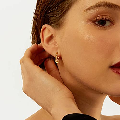 Dremmy Studios Dainty Colorful Rainbow Cz Huggie Hoop Earrings For Women 14K Gold Plated Colorful Cubic Zirconia Hoops Earrings Cute Simple Rainbow Charm Earrings Gifts For Her #TOP3