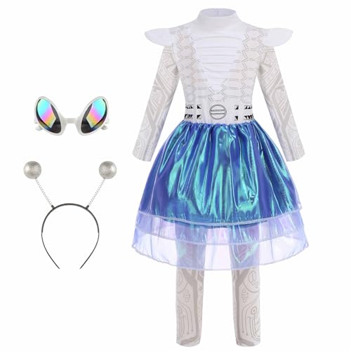 LMYOVE Girl Space Alien Costume Kids Halloween Zombies Cheerleader Dress Outfit for Girls 4PCS Set Cosplay