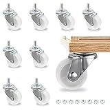 Yarstar 8 Pcs 1 inch White M8 Threaded Stem Swivel Caster 360 Degree PP Heavy Duty Swivel Stem Casters Wheels for Carts Furniture Dolly Workbench Trolley(Bearing 11lb Each)