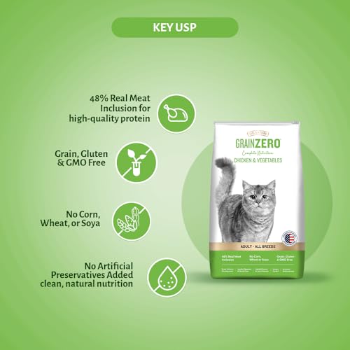 Image of Grain Zero Chicken & Veg Dry Cat Food 1.2kg with 75g Creamy Treat | Grain-Free Formula | Gluten & GMO-Free | 48% Fresh Inclusion | Taurine Heart Support | Skin & Coat Care | Adult All Breeds
