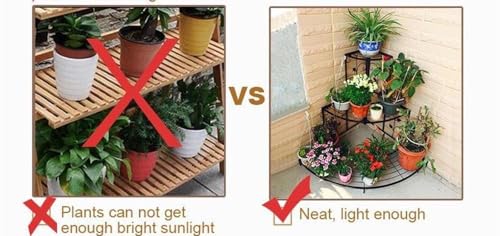 Image of NAYAB 3 Tier Metal Plant Stand, Stair-Step Style Display Ladder | Corner Shelf Metal Flower Pot Rack for Garden Balcony Indoor Outdoor (Black)