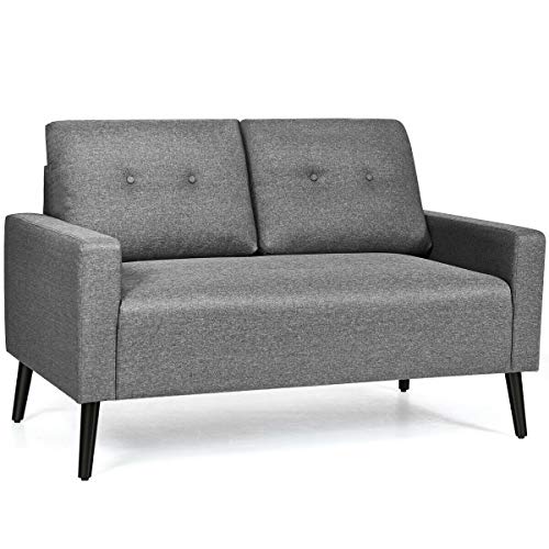 Giantex Modern Loveseat Sofa, 55" Upholstered Sofa Couch W/Soft Cushion, Rubber Wooden Legs, Button Tufted Back, Small Space Configurable Couch For Living Room (Gray) #TOP8