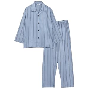 [カイタックファミリー] 日本の匠 日本製 メンズ パジャマ シャツ 長袖 綿100% サテン ストライプ柄 春 秋 M L (L, サックス（ストライプ柄）)" 