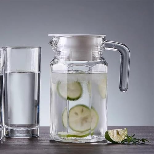 Image of Martvia Premium Juice and Water Glass Pitcher jug with Lid 1.8 Liter Romantic Style jugs with Handle Pitcher for Serve Water, Milk Juice, Lassi, Cocktail, Ideal for Gift Beverage Carafes (NP - 27)