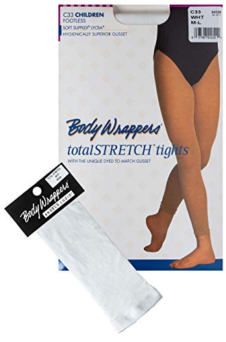 Body Wrappers Footless Tights, White, Medium/Large