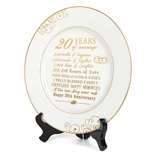 Urllinz 20Th Anniversaty Plate With 24K Gold Foil-20Th Anniversary Wedding Gifts For Wife,20 Year Anniversary Wedding Gifts Decorations For Couple Him Her Husband,Golden Porcelain Plate With Stand 9" #TOP1