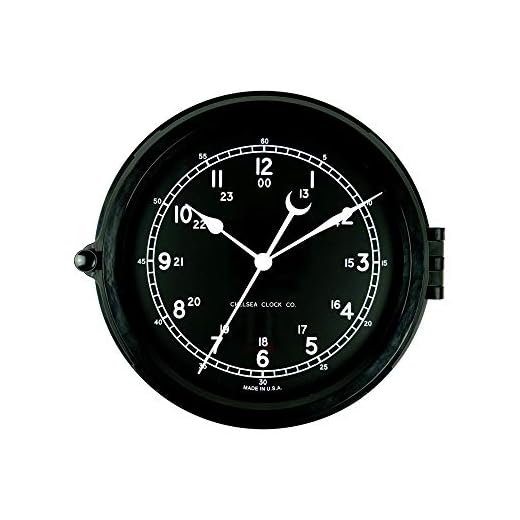 Chelsea Clock 8.5 inch Black Dial Patriot Deck Wall Clock, Quality Quartz Battery Operated, Easy to Read, Sweep Seconds Hand, Water Resistant – Home, Office, Boat, Indoor/Outdoor,
