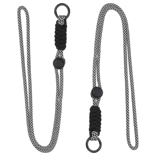 PATIKIL 2 Pcs Paracord Lanyard Necklace, Paracord Lanyard with Split Ring & Clip, Color Matching String for Outdoor Activities, Bag Pendant, Keys, Black & White