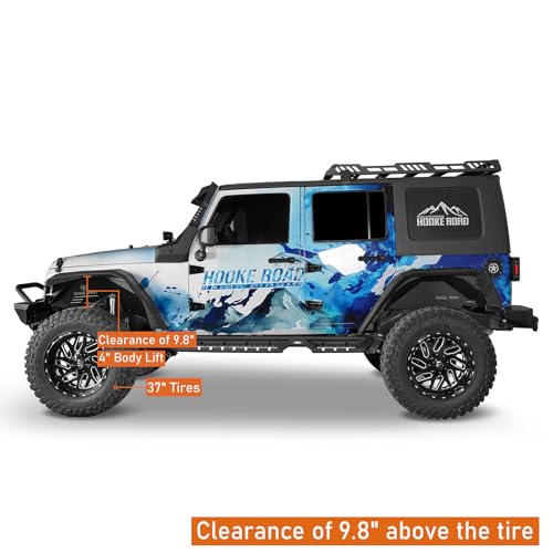 Image of Hooke Road JK 8.7 inch Wide Flat Front Fender Flares for 2007-2018 Jeep Wrangler JK & JKU Unlimited 2 or 4 Doors, Steel Fenders with Turn Signal Lights DRL - 2 PCS