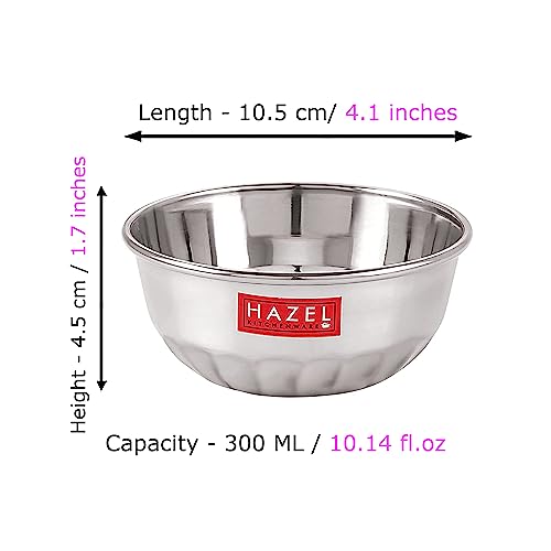 Hazel Stainless Steel Serving Bowl | Sweet Dish | Dessert Plate For Serving | Indian Bowl Set Of 6 With Glossy Finish,Silver 10 Oz Each #TOP3