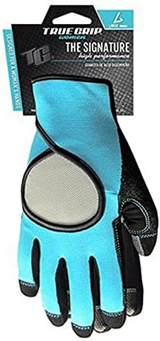 True Grip Digz Women's Signature High Performance Women's Gardening and Work Gloves with Touchscreen Compatible Fingertips, Turquoise, Large, Blue