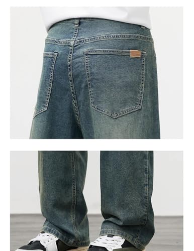 Men Straight Vintage Jeans Soft Casual Zipper Trousers with Pockets Denim Pants4