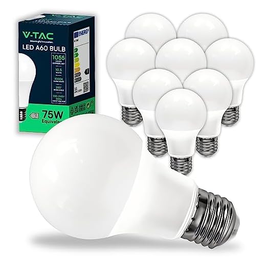 V-TAC 10x Ampoules LED culot E27 10,5W (équivalent 75W) A60-1055 Lumen - 3000K Blanc Chaud - Ouverture du faisceau lumineux 200° - Efficacité Maximale et Économie d'Énergie