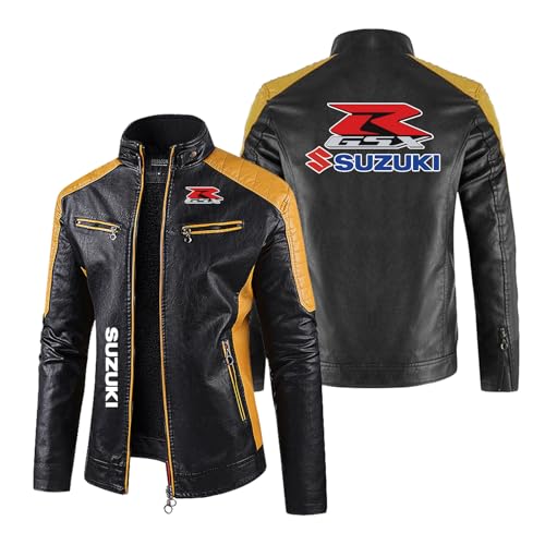 JANZBZSU Chaqueta De Motocicleta Para Hombre Ropa De Abrigo Para SU.ZU.K.I Ropa De Cuero Estampada Con Cuello Alto Abrigos Cómodos Con Cremallera Maillot-HuangS||3XL