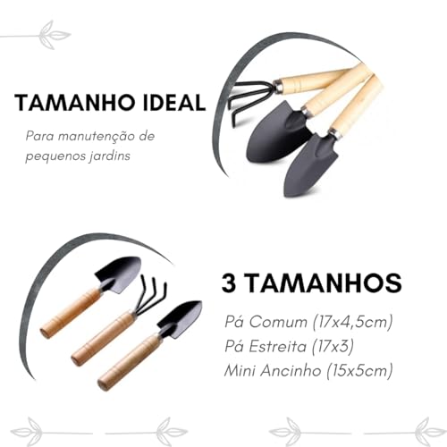 Kit Jardinagem 3 Peças Pás e Ancinho Manutenção Ferramentas Jardim Plantar Transplantar Kit Ferramen