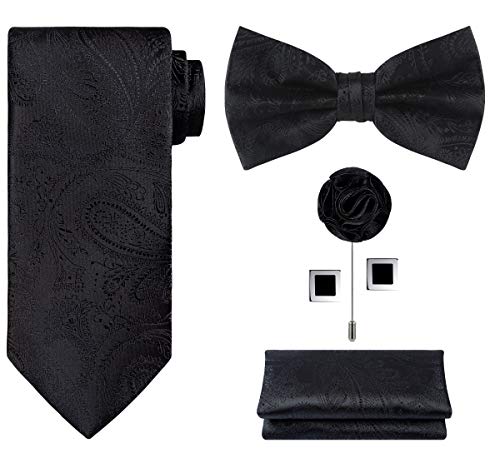 Image of Tie G .5pcs Tie set in a gift box : Tie sets : Solid color Neck tie,Satin Bow tie,Pocket Square, Lapel, Cuffs link