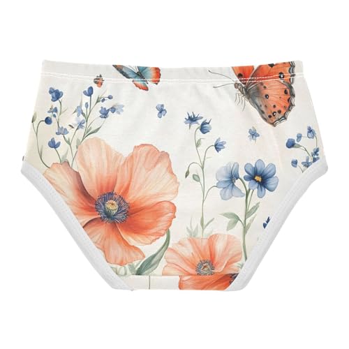 Orange Blue Poppies Floral White Toddler Underwear Custom 2t Cotton Cute Panties Girl Animals Kids Briefs Undies2