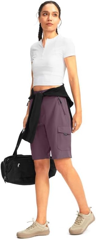 Miniatura 7 de Pantalones cortos largos de golf de 10 pulgadas para mujer, con 5 bolsillos, longitud a la rodilla, ligeros, de secado rápido, para mujer