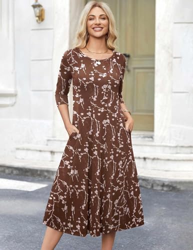 Image of HOTOUCH Women's 3 /4 Sleeve A-line and Flare Midi Long Dress