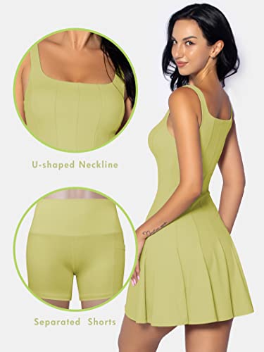 Rigolla Womens Workout Tennis Dress With Built In Shorts And Bra Athletic Golf Activewear Green L #TOP3