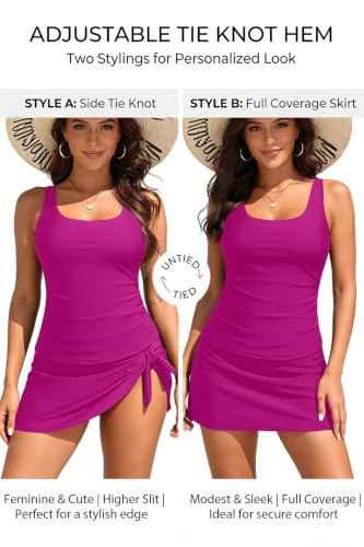 Image of Aqua Eve Women Tankini with Skirt - Tummy Control Swimsuit Two Piece Bathing Suit Ruffle Swimwear Ladies Swim Suit | Removable Cups, Adjustable Straps, Smooth Shape Via Front Gathers