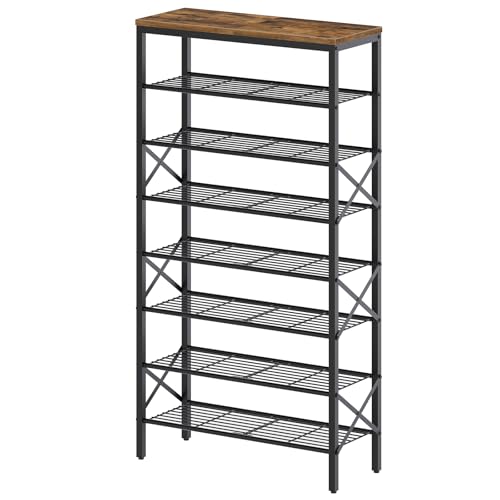 8 Tier Shoe Rack, Shoe Storage Organizer, Large Capacity Shoe Shelf Holds 32 Pairs of Shoes, Durable and Stable, for Entryway, Hallway, Closet, Dorm Room, Rustic Brown SS08BR