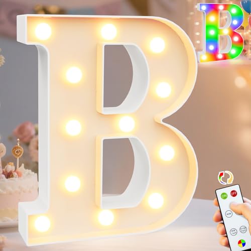 Image of Pooqla LED Light Up Letters, Warm White and Colorful Lighted Marquee Letters with Remote, Lighted Letter for Party Birthday Decorations, Gift for Girls Boys Night Light, Wedding Home Decor, Letter B
