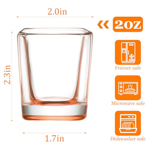 Ruckae 12 Pack 2 OZ Shot Glasses Set Gradient Colorful Shot Glasses Bulk with Heavy Base Square Glass Shot Cups for Vodka Tequila Whiskey Liquor
