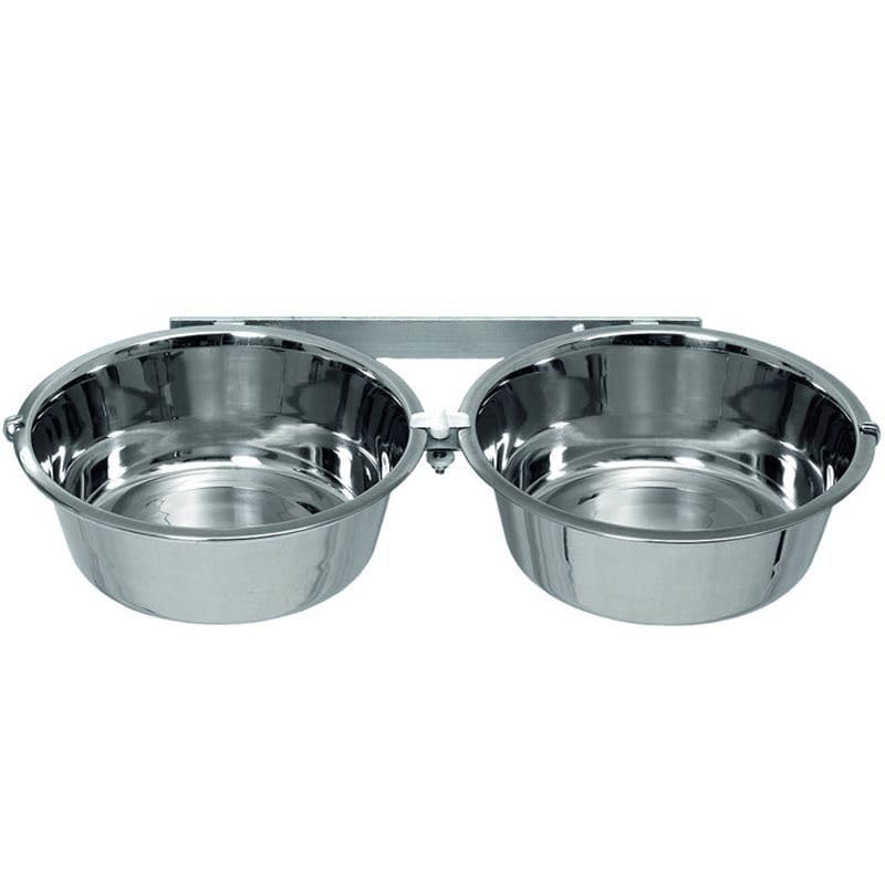 Zwingerhalter Wandhalterung mit Hundenapf Edelstahl (2 x 2800 ml)