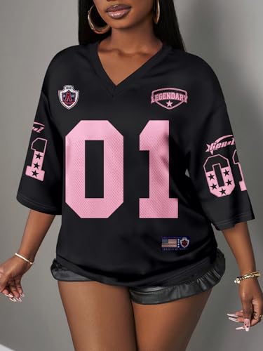Image of RoseSeek Women's Jersey Shirts Number Graphic V Neck Football T Shirts Tops
