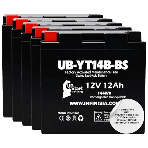 5-Pack 12V 12Ah YT14B-BS Replacement For Yamaha Road Star
