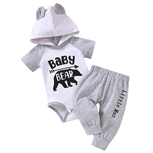 Image of MINIFEIKO Preemie Newborn Baby Boy Clothes Infant Boy Short Sleeve Hoodies+ Letter Print Pants 2PC Spring Summer Outfit