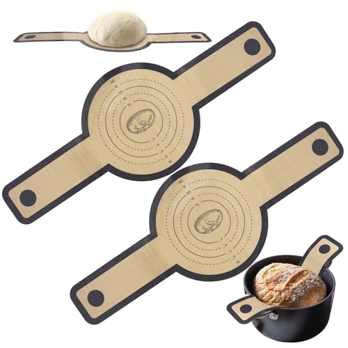 2 Piezas Eslinga de Silicona para Horno Holandés, 21cm Tapete Silicona Horno, Eslinga de Pan Reutilizable con Mango Largo, Alfombrilla de Silicon para Pan, Hornear Galletas, Pizza, Antiadherente